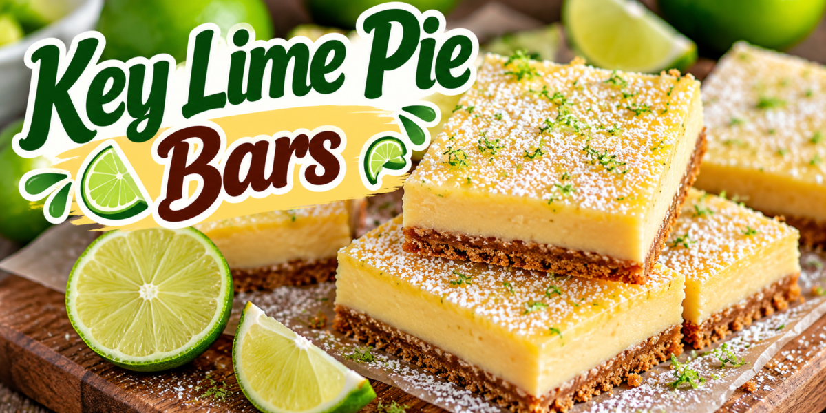 Creamy Key Lime Pie Bars with a buttery graham cracker crust, fresh lime zest, powdered sugar, and lime slices