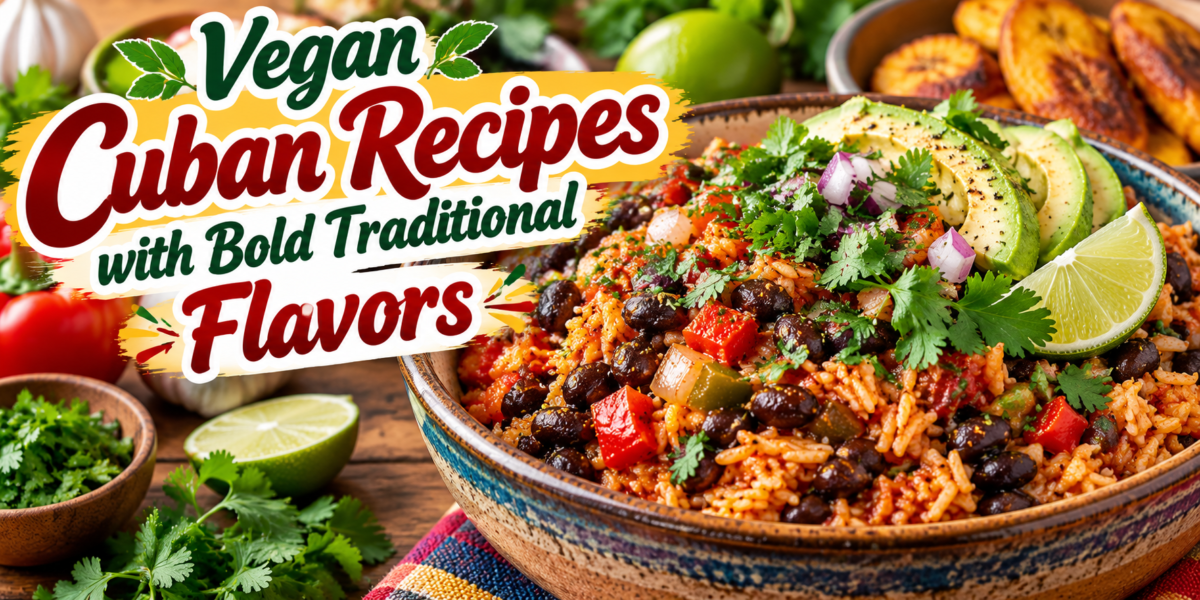 Cuban Recipes featuring vegan black beans, rice, bell peppers, tomatoes, avocado, cilantro, and lime