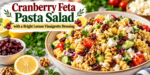 Cranberry Feta Pasta Salad with cherry tomatoes, cucumber, herbs, walnuts, and bright lemon vinaigrette
